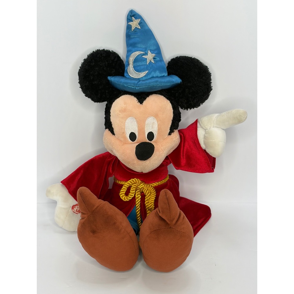 Disney Parks Sorcerer Mickey Mouse Plush Fantasia Wizard Hat Red Robe 12 Inch